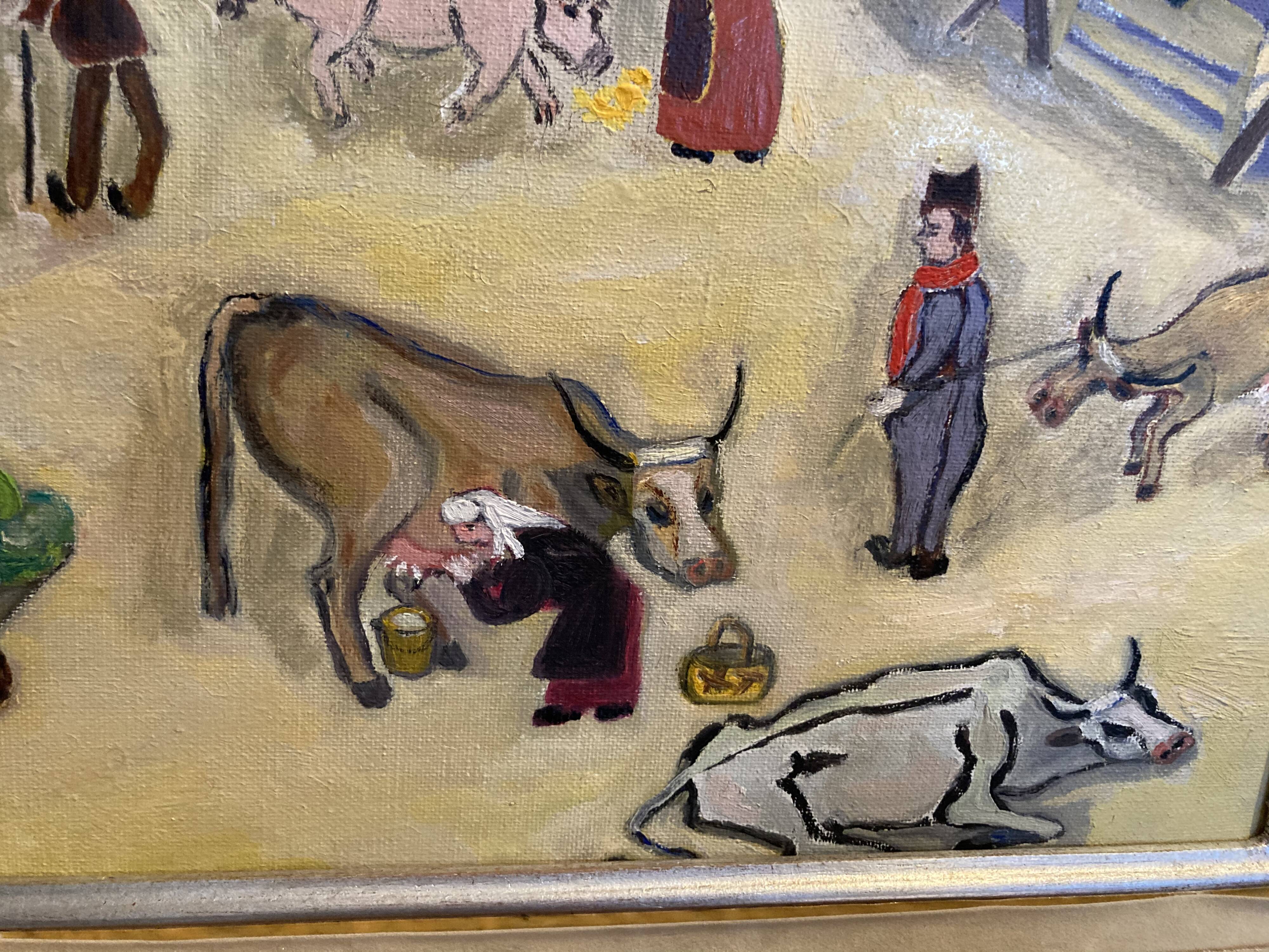Huile sur toile « le marché au village »