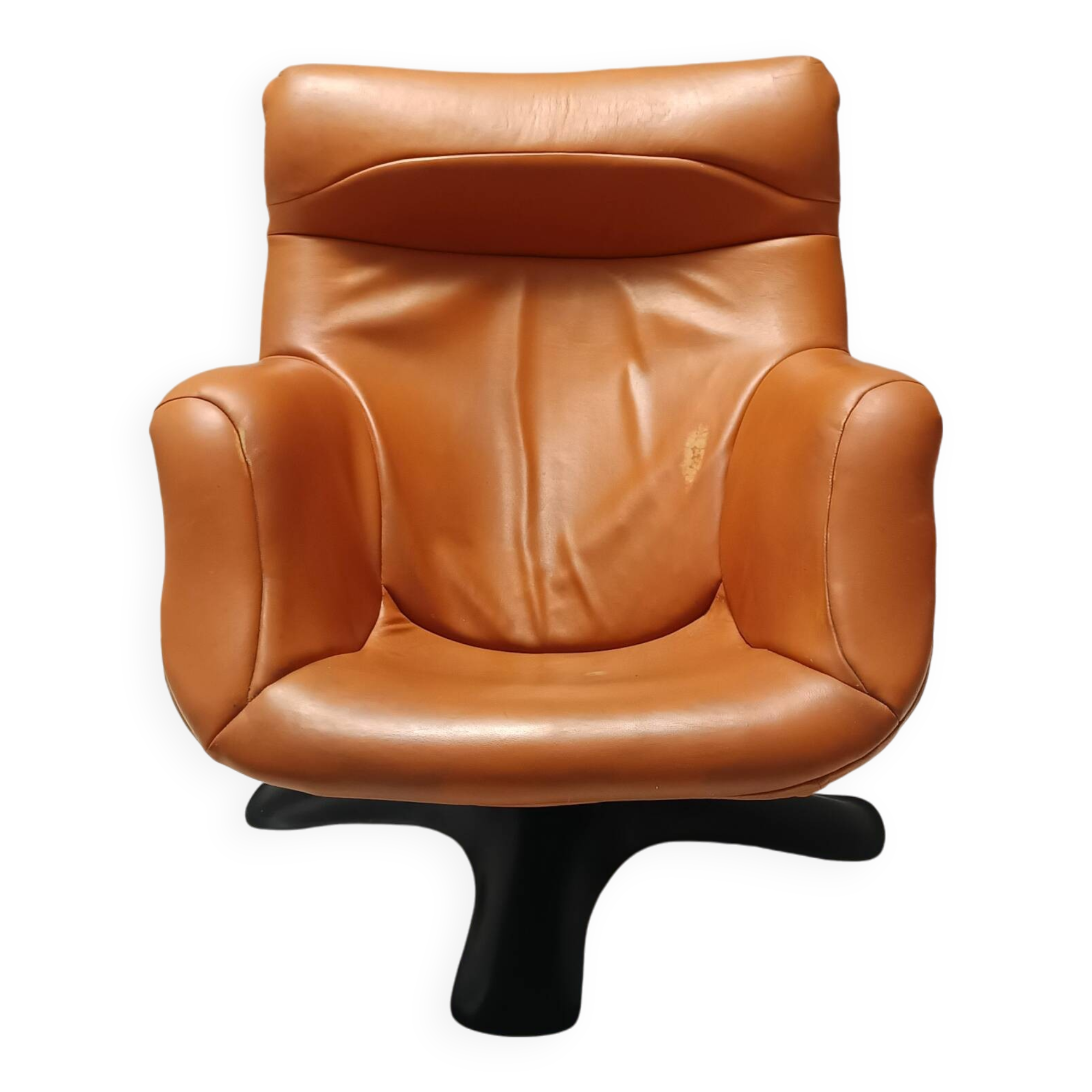 Karuselli Lounge Chair by Yrjö Kukkapuro for Haimi in Orange Leather, 1970s