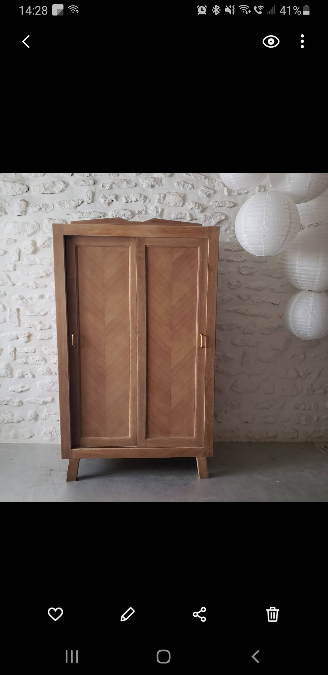 Vintage oak wardrobe with sliding doors