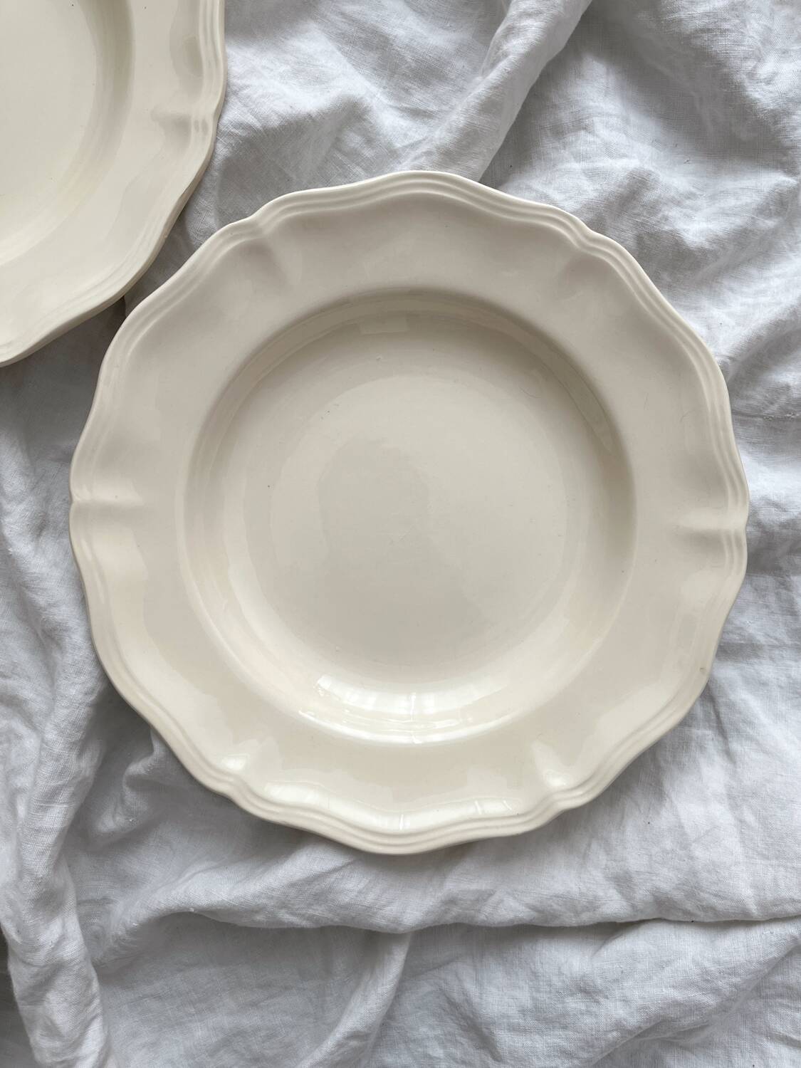 2 ivory fluted earthenware soup plates Sarreguemines