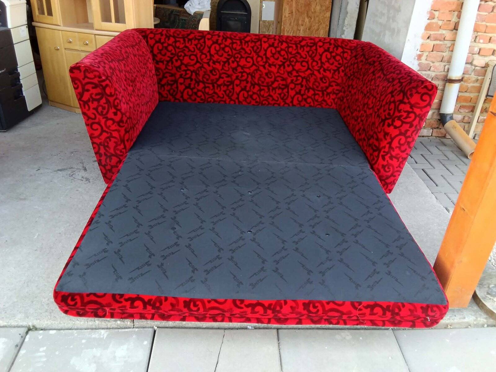 Red Fabric Monster Three-Seat Sofa with Rose Pattern from Bretz