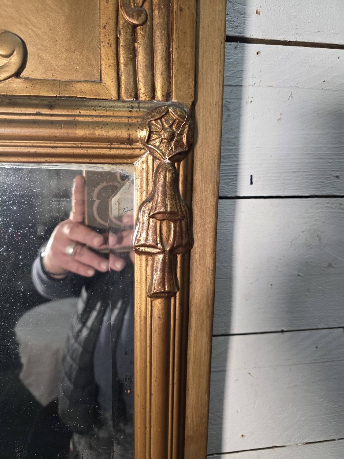 Art Deco gilded trumeau, bevelled mirror