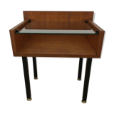 Modernist bedside table wood and glass 1950