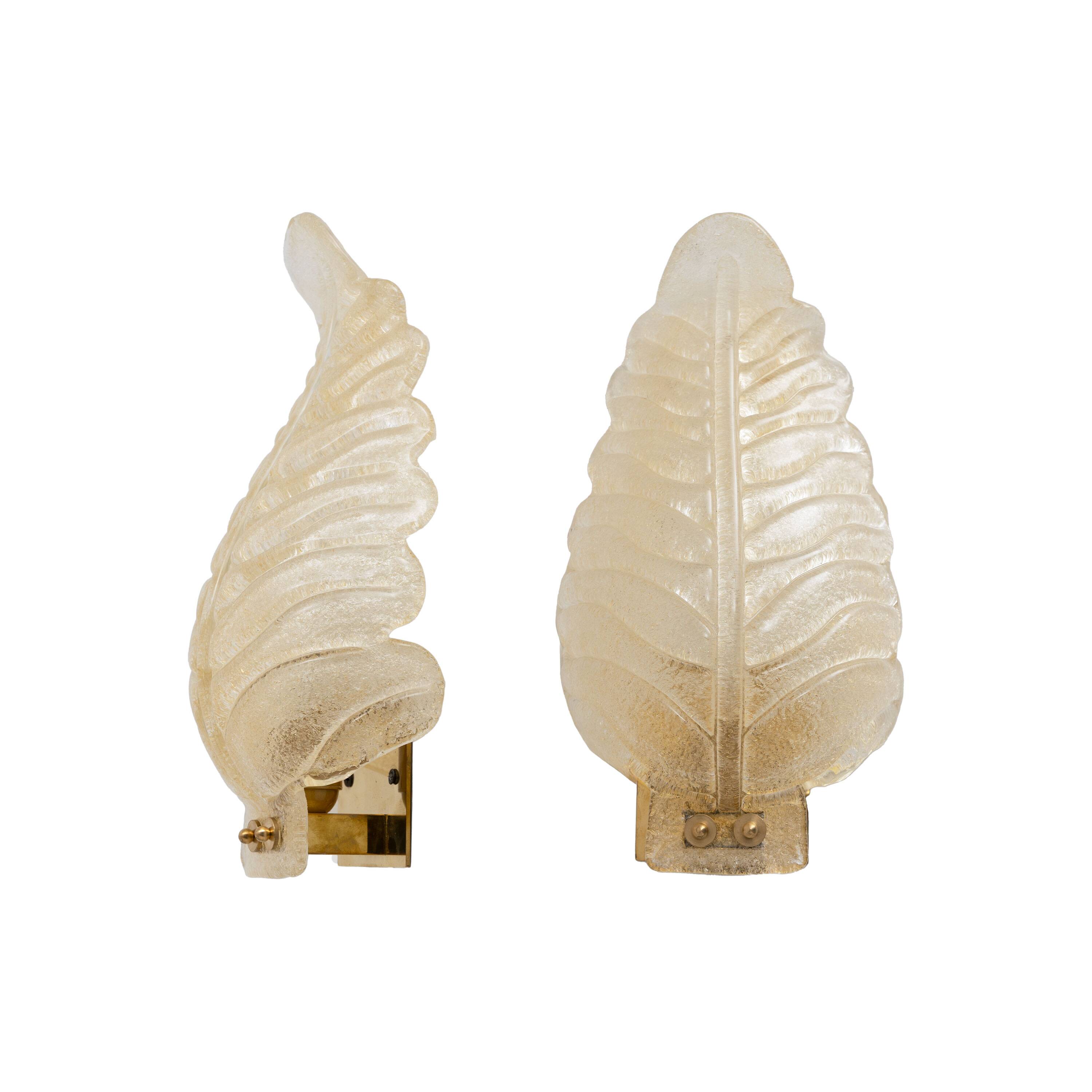 Pair of Barovier Style Mid-Century Modern Murano Glass Gold Leaf Sconces