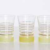 Set de 4 verres vintage, granité jaune et doré, vintage, authentique, années 50