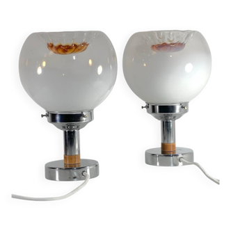 Pair of table lamps with large Murano globes from the 70s.