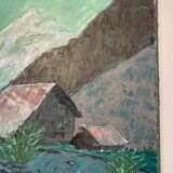 Ancient painting, mountain landscape, signed and dated 73