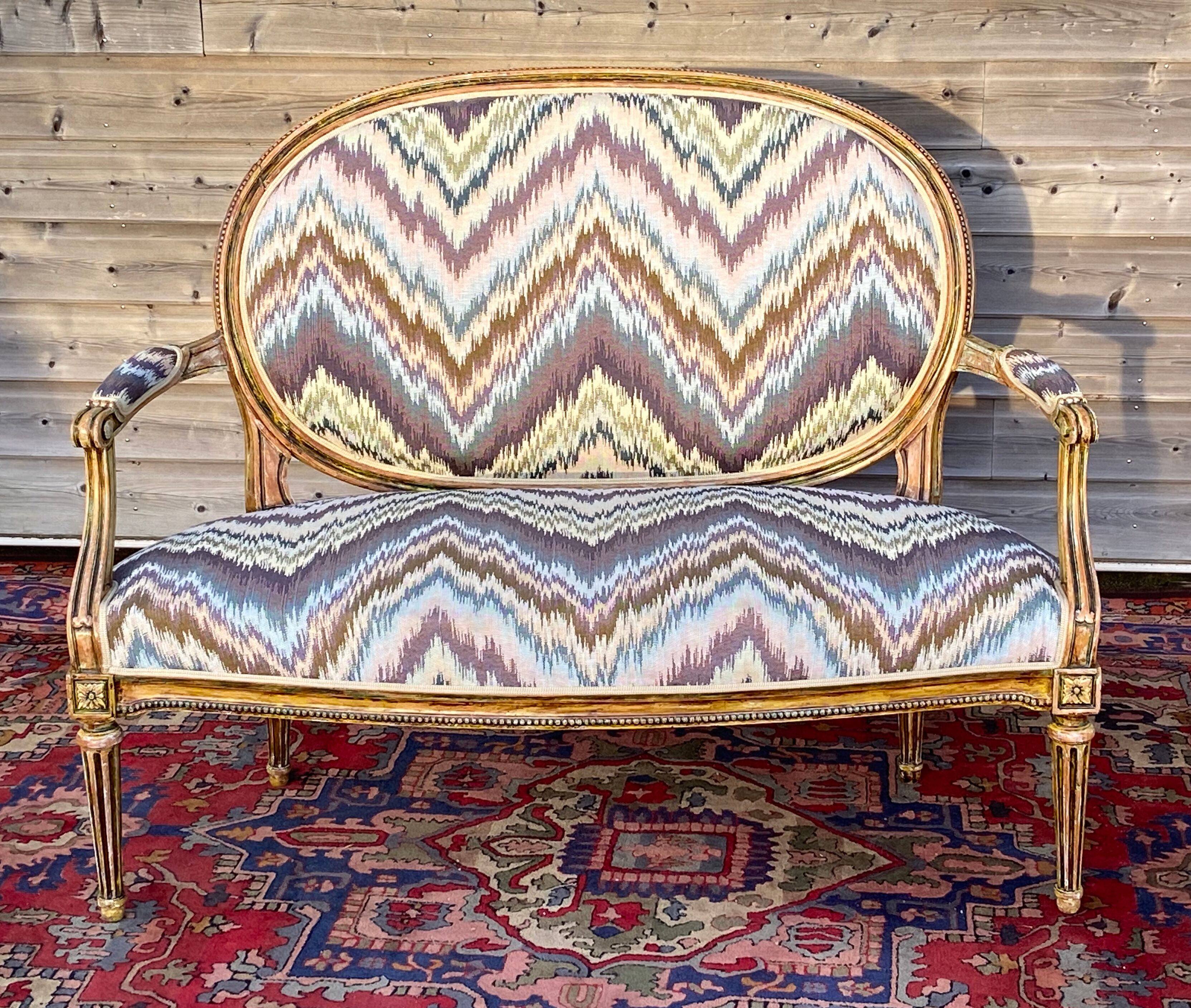 Louis XVI-style carved and lase-style wooden bench