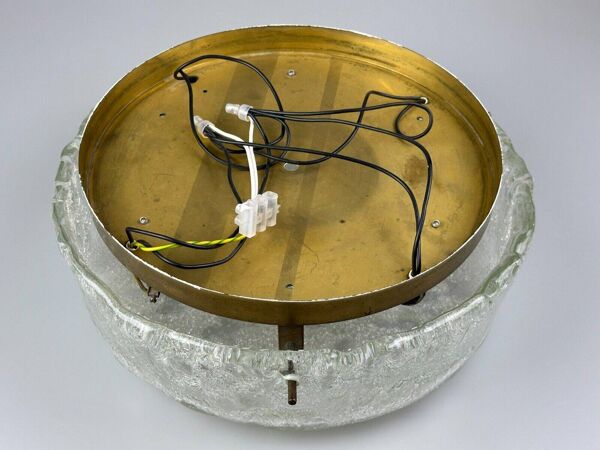 60s 70s ceiling lamp Plafoniere Flush Mount Ice Glass Hillebrand Germany