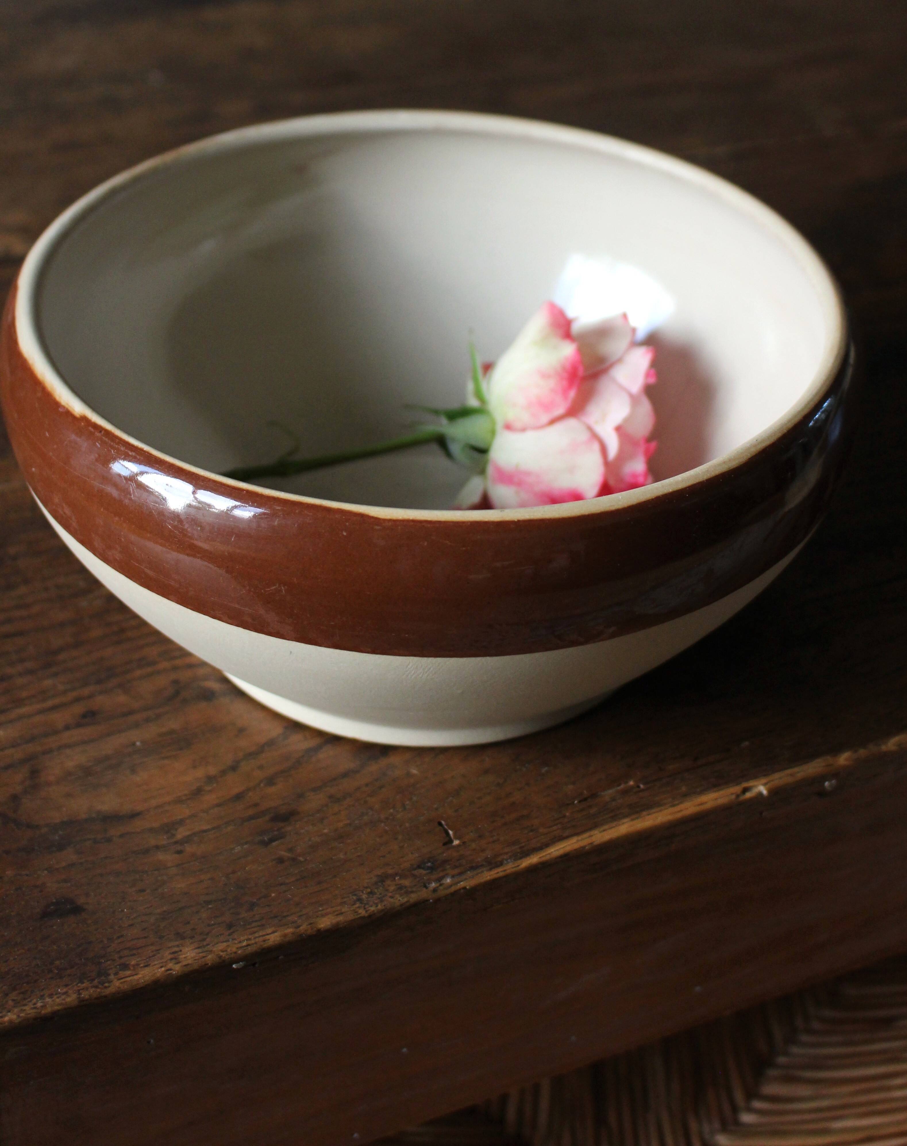 Vintage two-tone glazed stoneware salad bowl Digoin