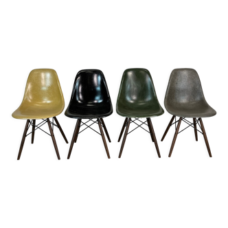 Eames Herman Miller DSW side chairs in grey, black, ochre and green with imperfections