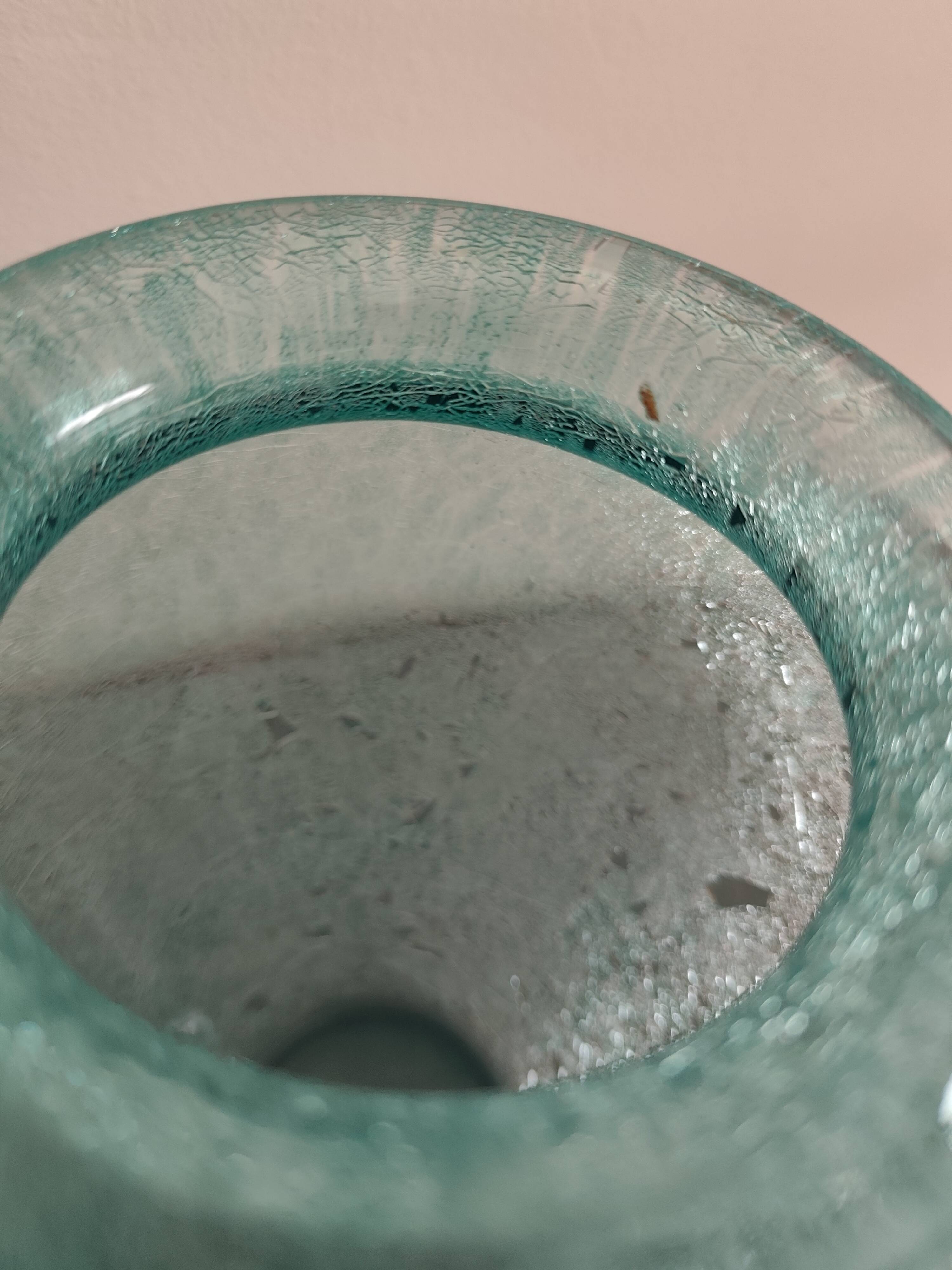 vase Karcagi Fátyolüveg cracked glass turquoise / blue-green water Hungary