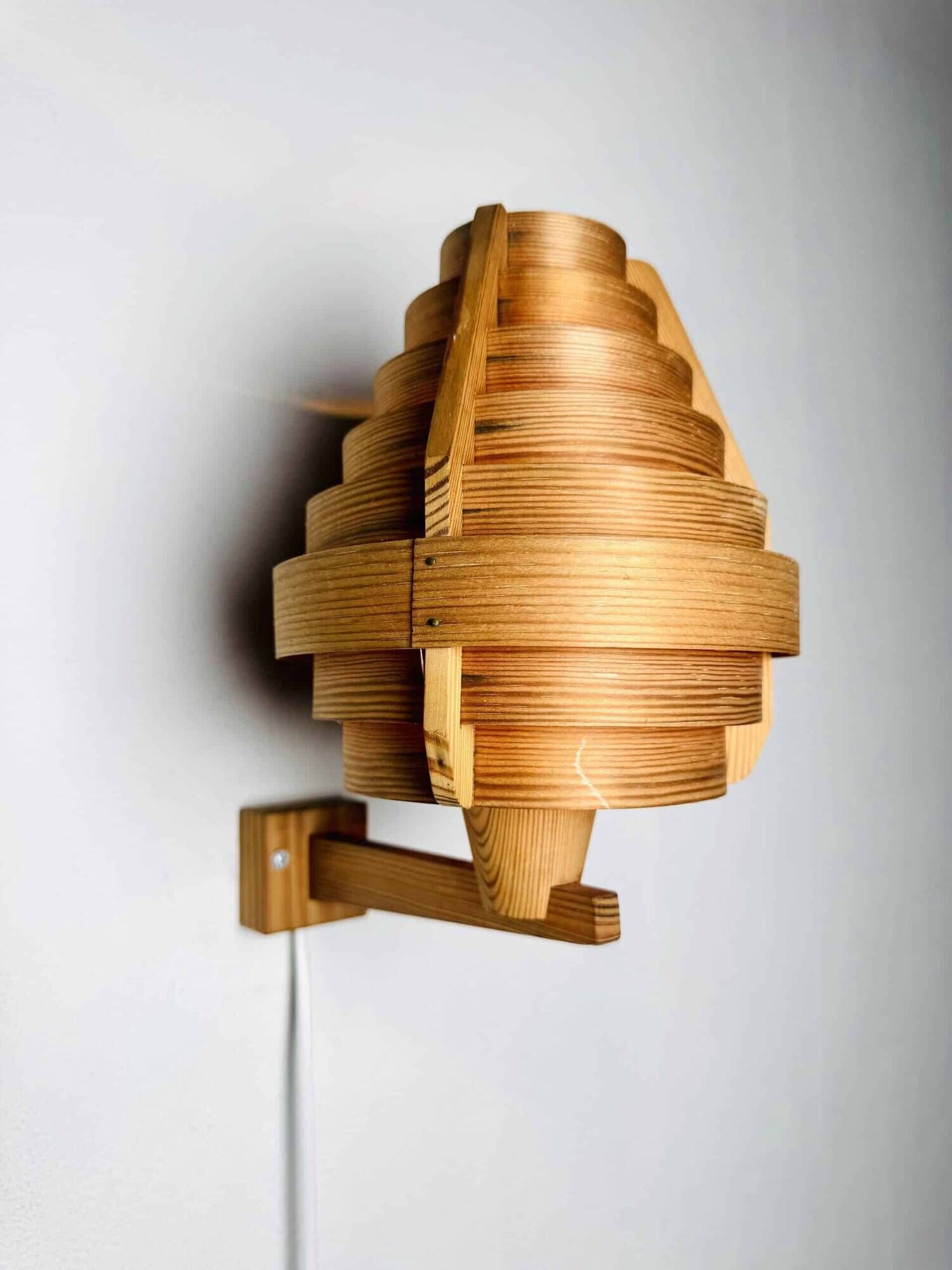Mounted Pine Veneer Conical Wall Lamp By Hans-Agne Jakobsson For Markaryd, Sweden 1960S