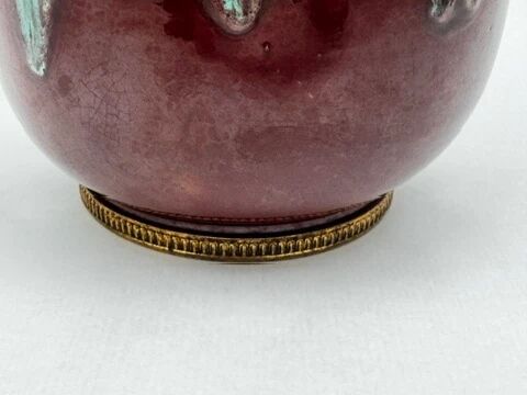 Vase CAB (Ceramics of Art from Bordeaux), turquoise green and red glaze.