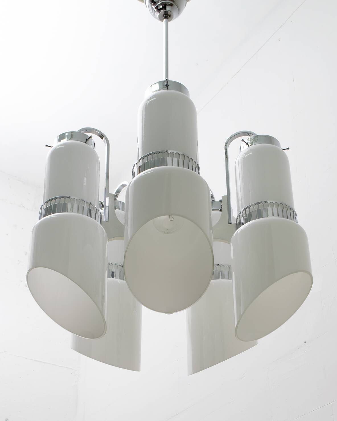 Vistosi Midcentury Italian Murano Glass and Steel "Incamiciato" Chandelier