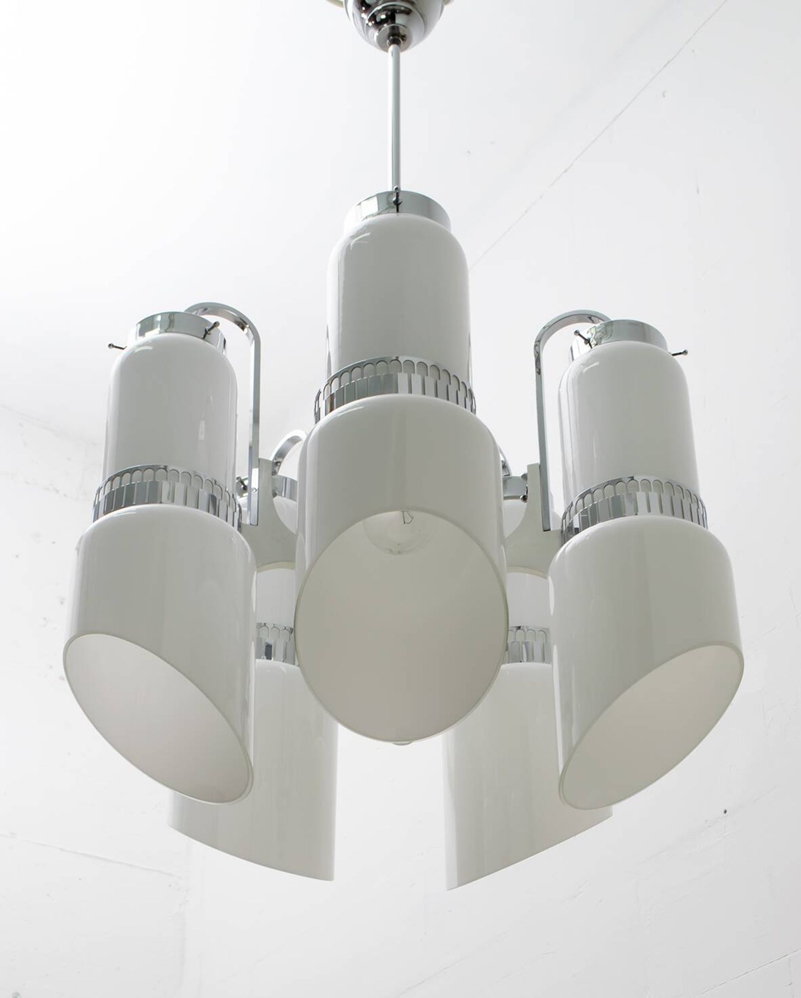 Vistosi Midcentury Italian Murano Glass and Steel "Incamiciato" Chandelier