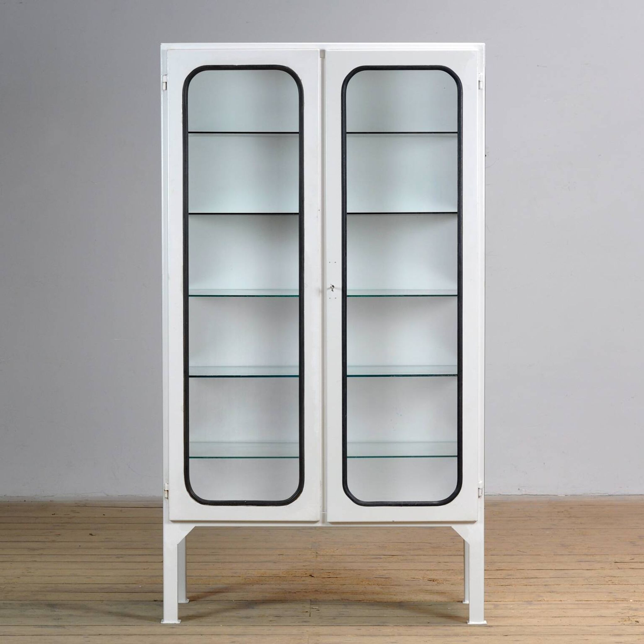 Vintage iron and glass medical cabinet, 1970s