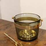 FUGA smoked glass ice bucket with ice clips, design Sven Palmquist for Orrefors, 50s