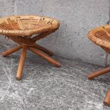 Low wicker and rattan stools, 1970s. (Set of 3)