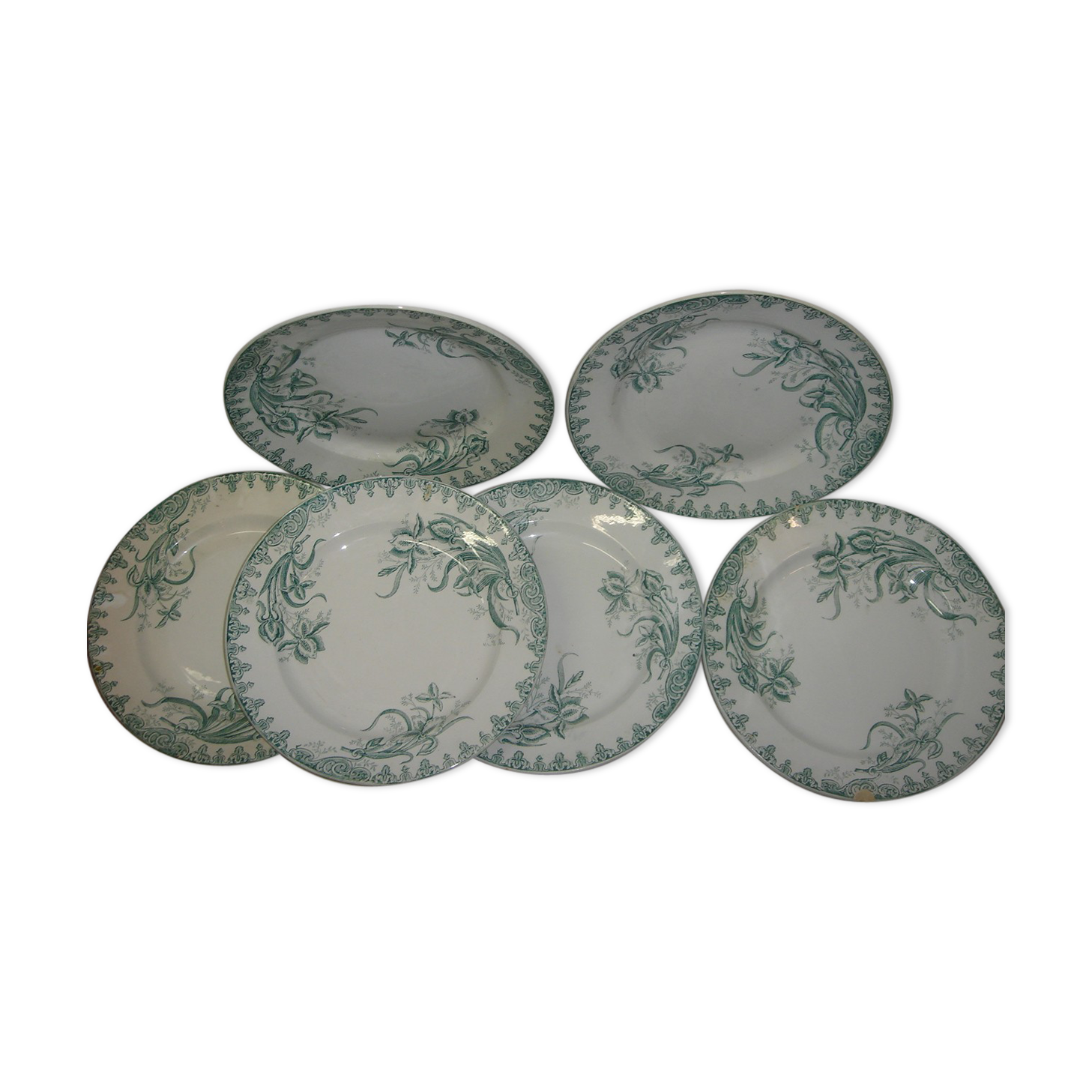 Lot of earthenware 6 plates Terre de Fer model Iris, 1940