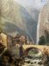 19th century HST painting "lively mountain village with torrent and waterfall"