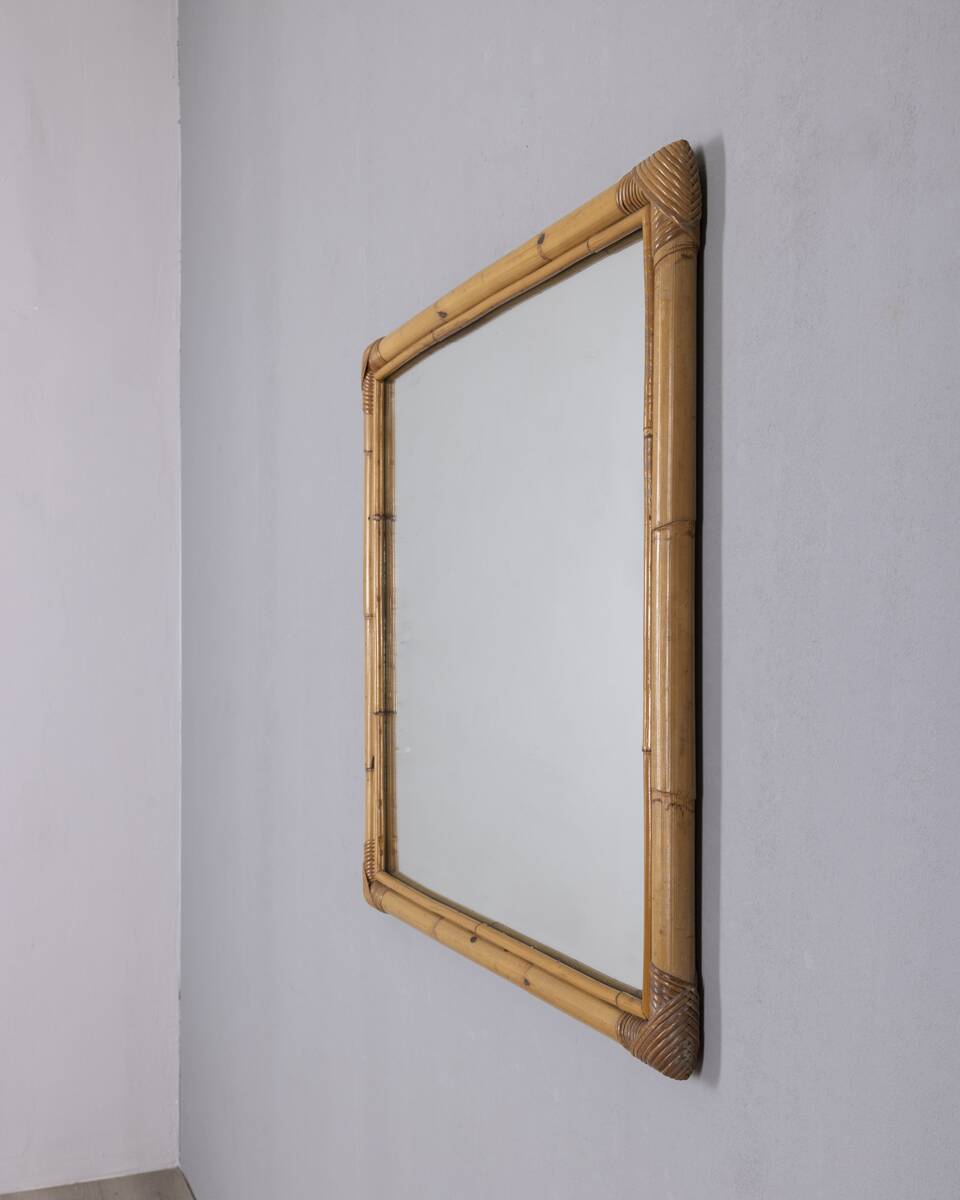 Vintage 1960s Italian design bamboo wall mirror