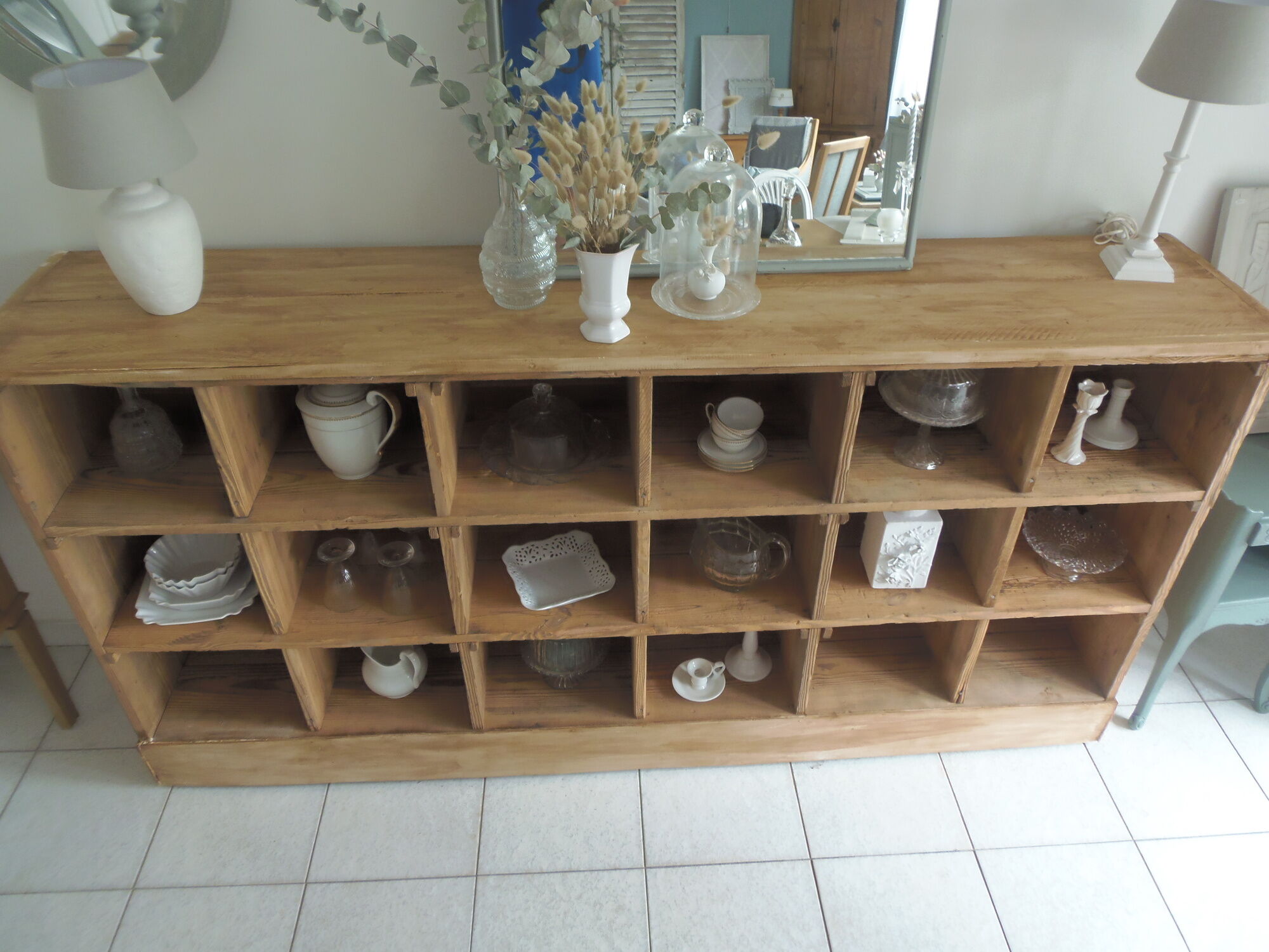 Vintage craft furniture on pitchpin wheels, 18 lockers.