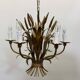 Large wheat sheaf leaf gold gilt chandelier, 1960’s