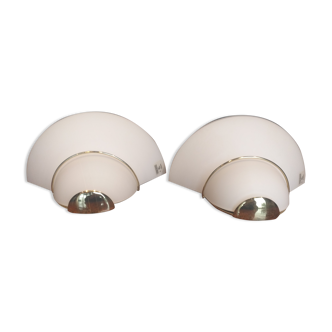 Pair of new white and gold Murano wall lights from the 70s
