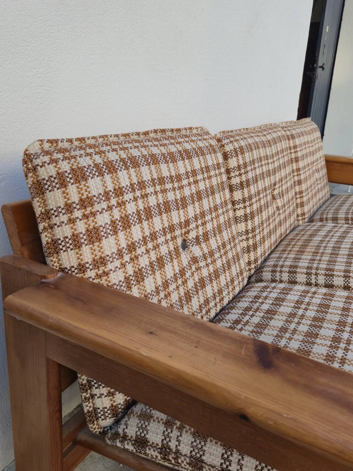 Vintage 3-seater pine sofa, Brutalist style, 1980s