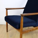 GFM-64 armchair, design by Edmund Homa from the 70s, navy blue - dark wood