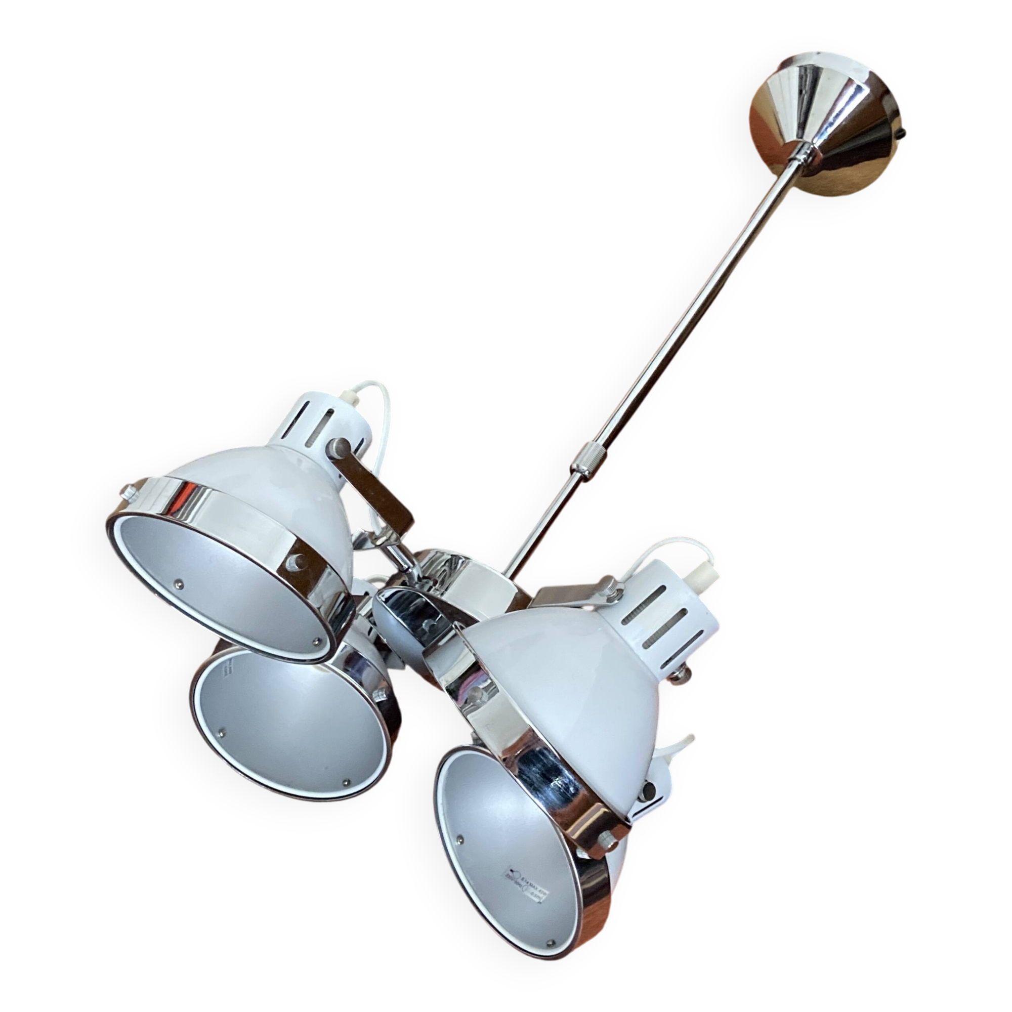 Suspension vintage réglable à 4 spots orientables – blanc & chrome