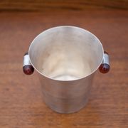 Art Deco ice bucket, silver metal ice bucket Bakelite handles