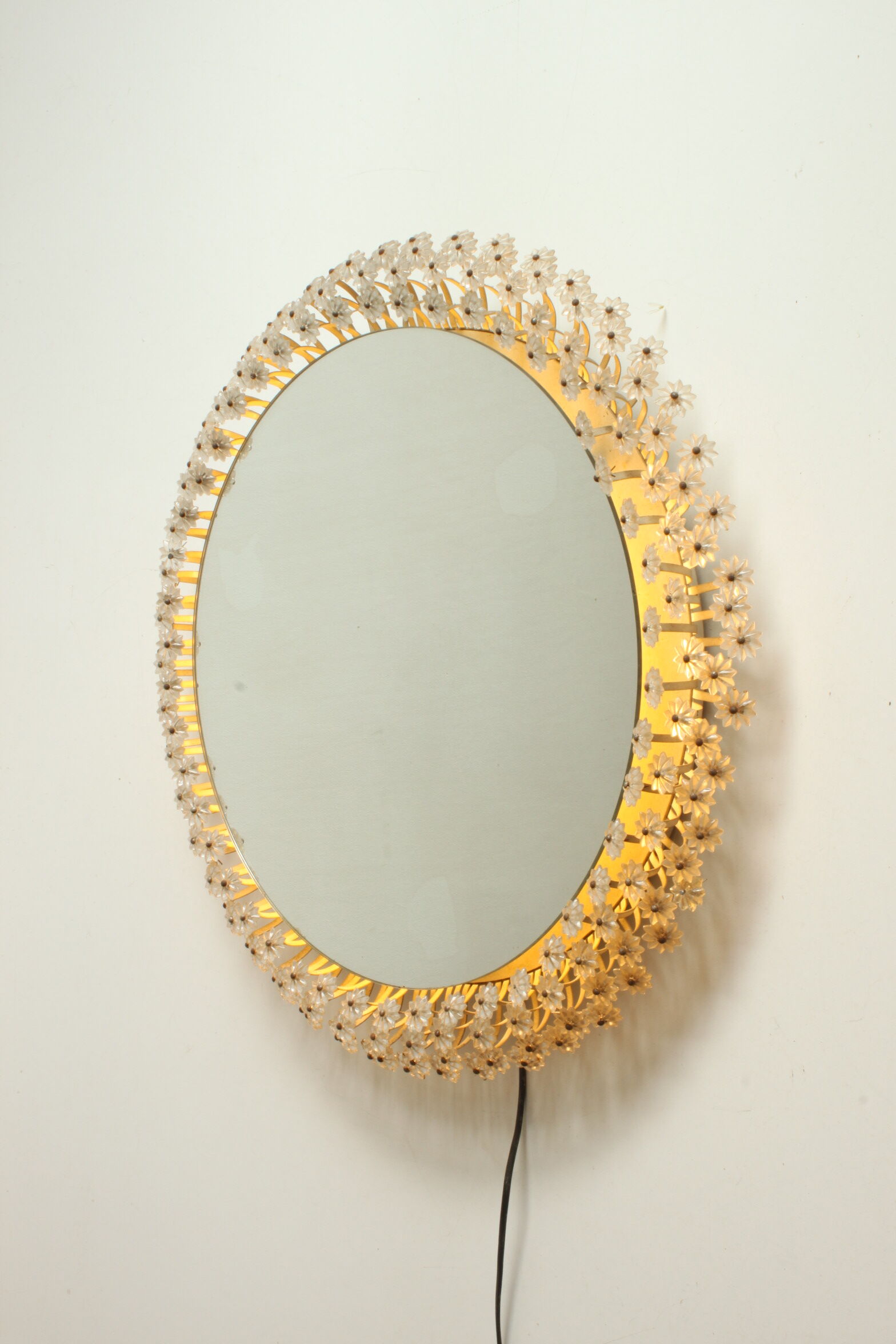 Illuminated flower mirror by Emil Steynar for Rupert Nikoll, Austria 1960s, 68cm.