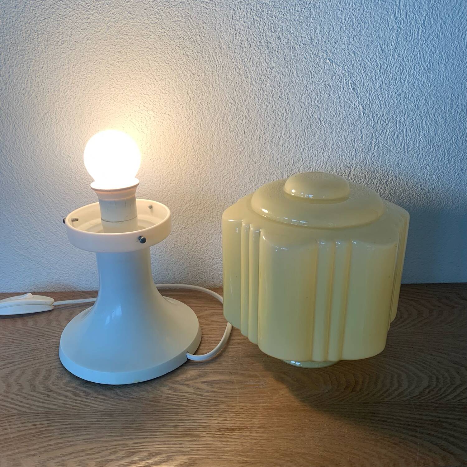Table Lamp With Globe Thabur Yellow Straw Netherlands 30s-40s