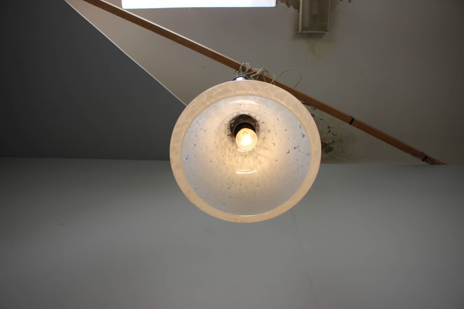 1970s Czechoslovak Mid-Century Glass Pendant Lamp with Marbled Shade