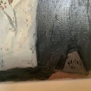 Large portrait painting of a woman, oil on canvas, signed.