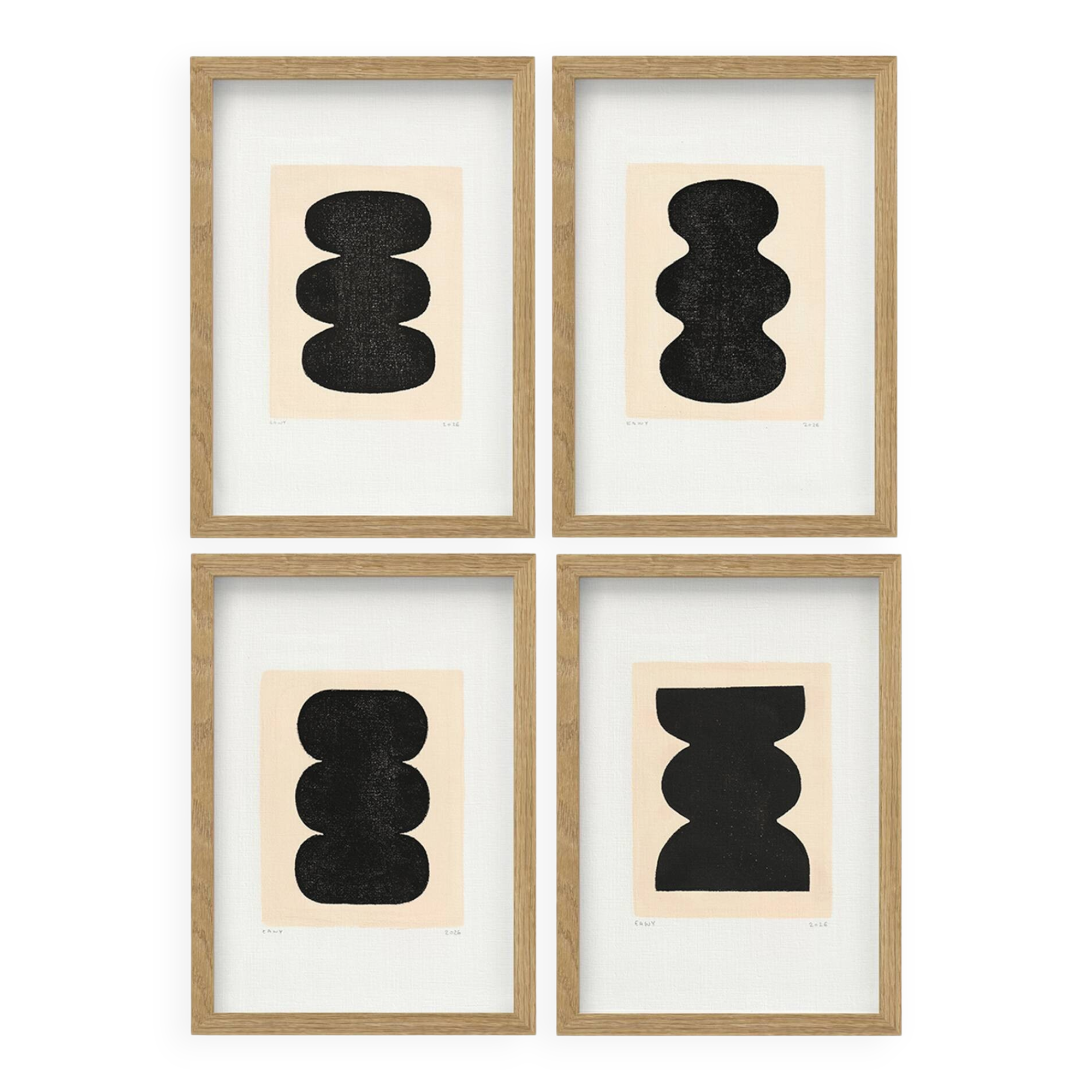 Collection of 4 black paintings on paper signed eawy.