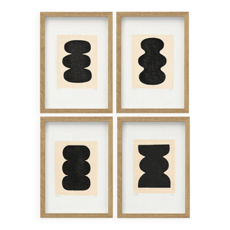 Collection of 4 black paintings on paper signed eawy.