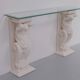 1970s Classic Greek Console Table with Cast Stone and Glass Top