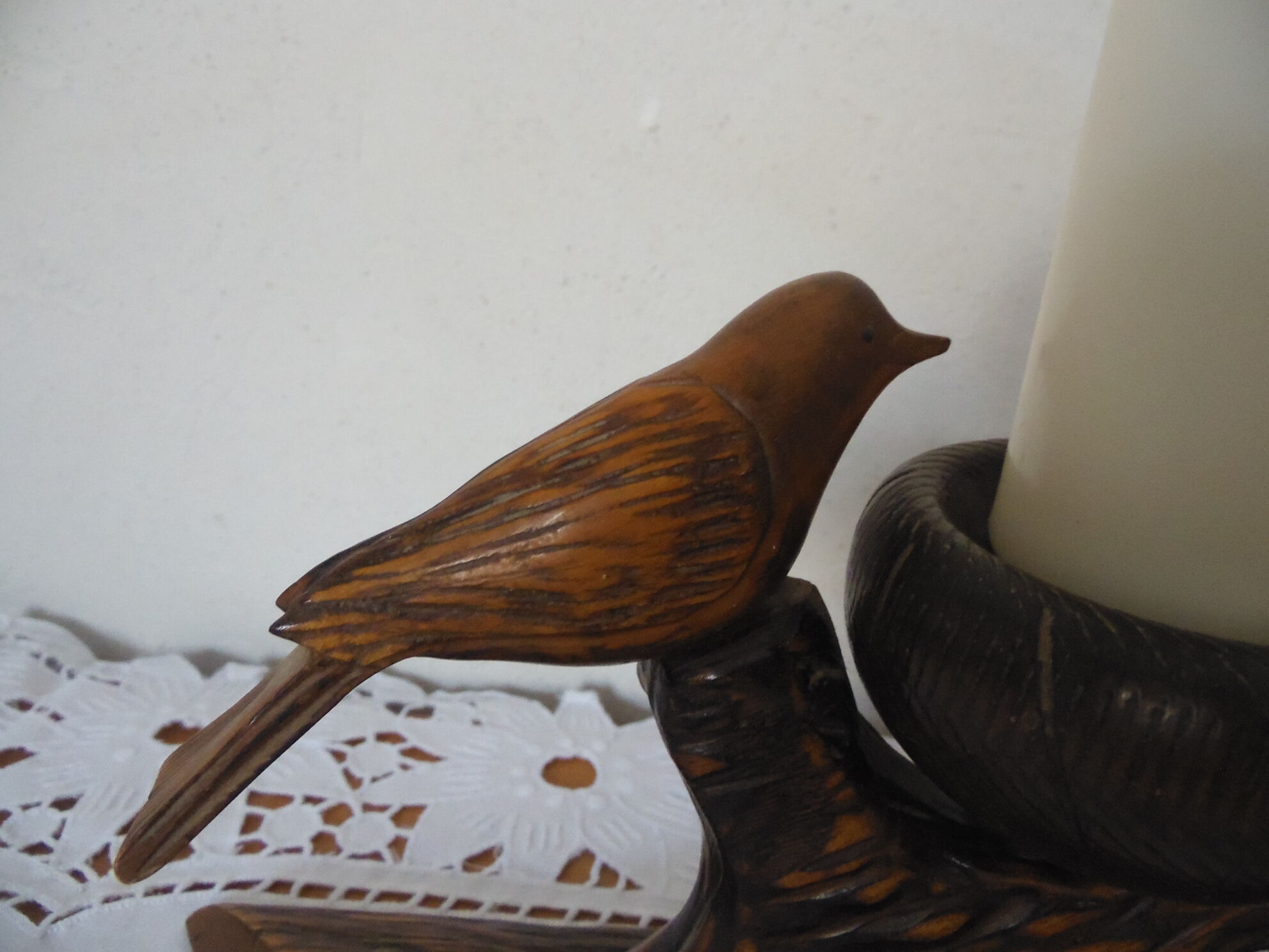 Candle holders birds carved wood