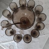 Sangria, punch or fruit salad set in blown glass including 1 cup, 1 ladle and 12 glasses