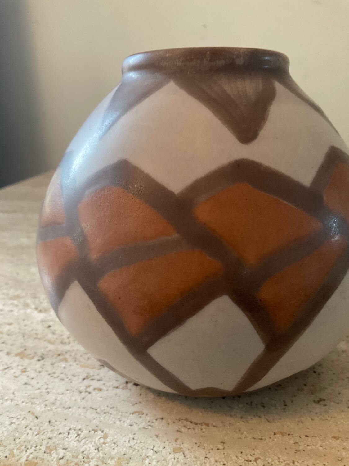 Vintage glazed ceramic ball vase signed