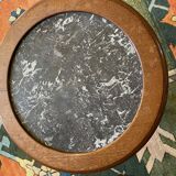 Round oak serving table with marble top