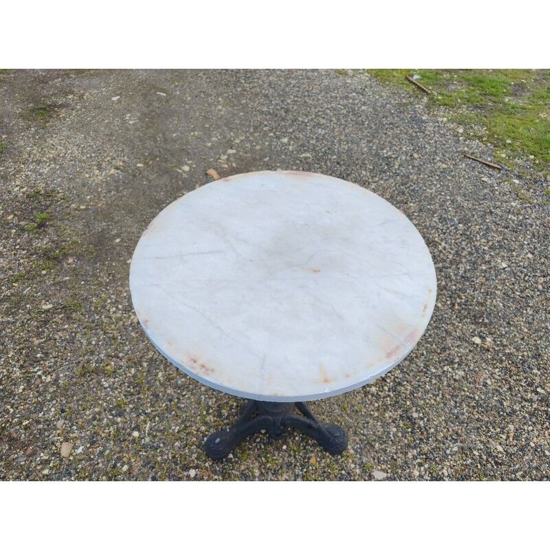 Bistro table in cast iron and white marble from 1900