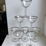 Set of 8 wine glasses with silver edging 50s