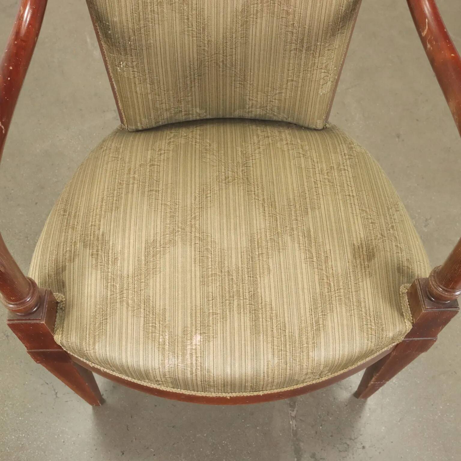 Vintage armchair in fabric and wood with armrests, design Italy 1950s-1960s