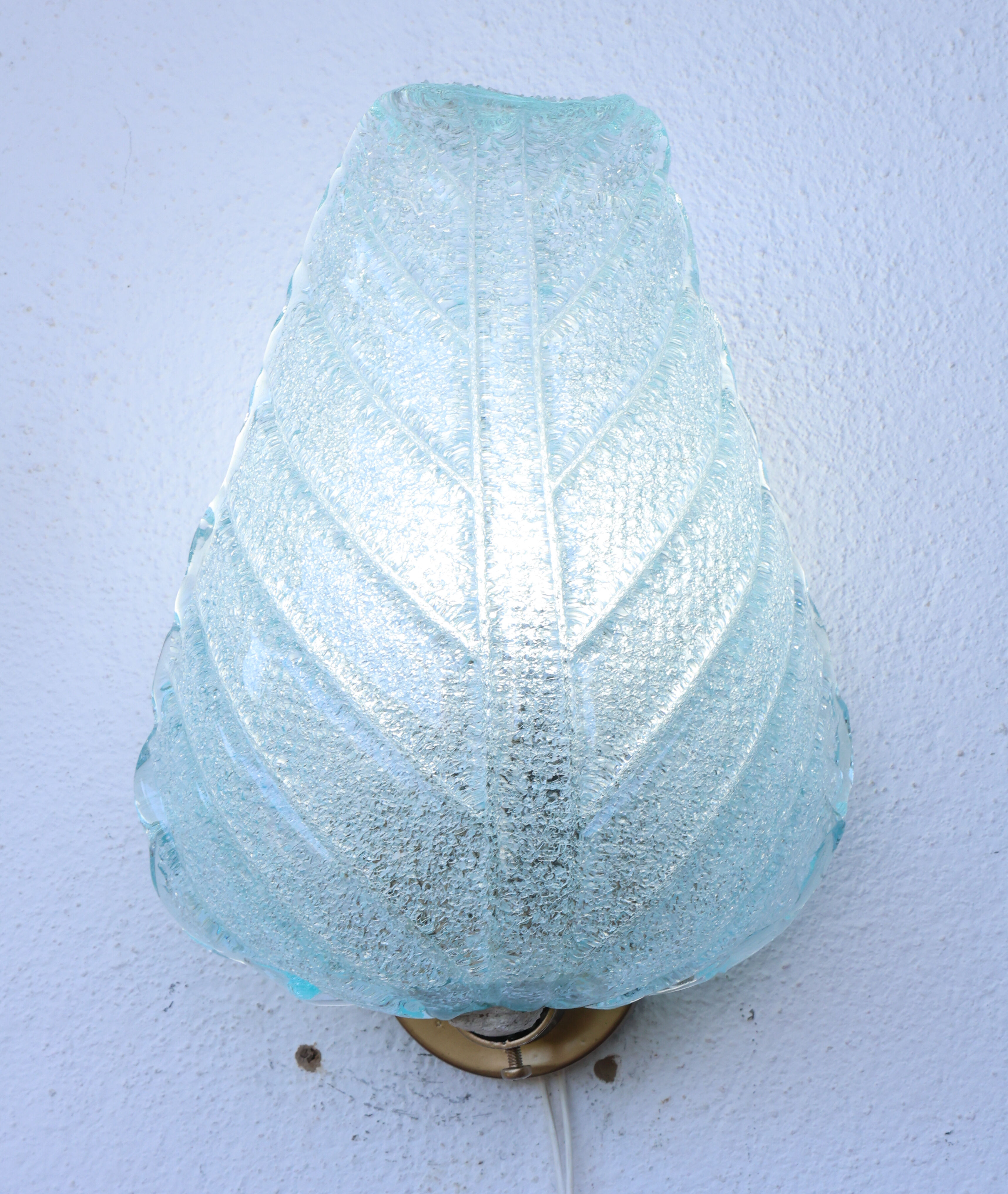 Set of 2 Wall Light Blu colour Murano Glass Leave by Barovier e Toso, 1950s