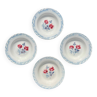 Set of 4 soup plates in Digoin Sarreguemines earthenware, Marinette model