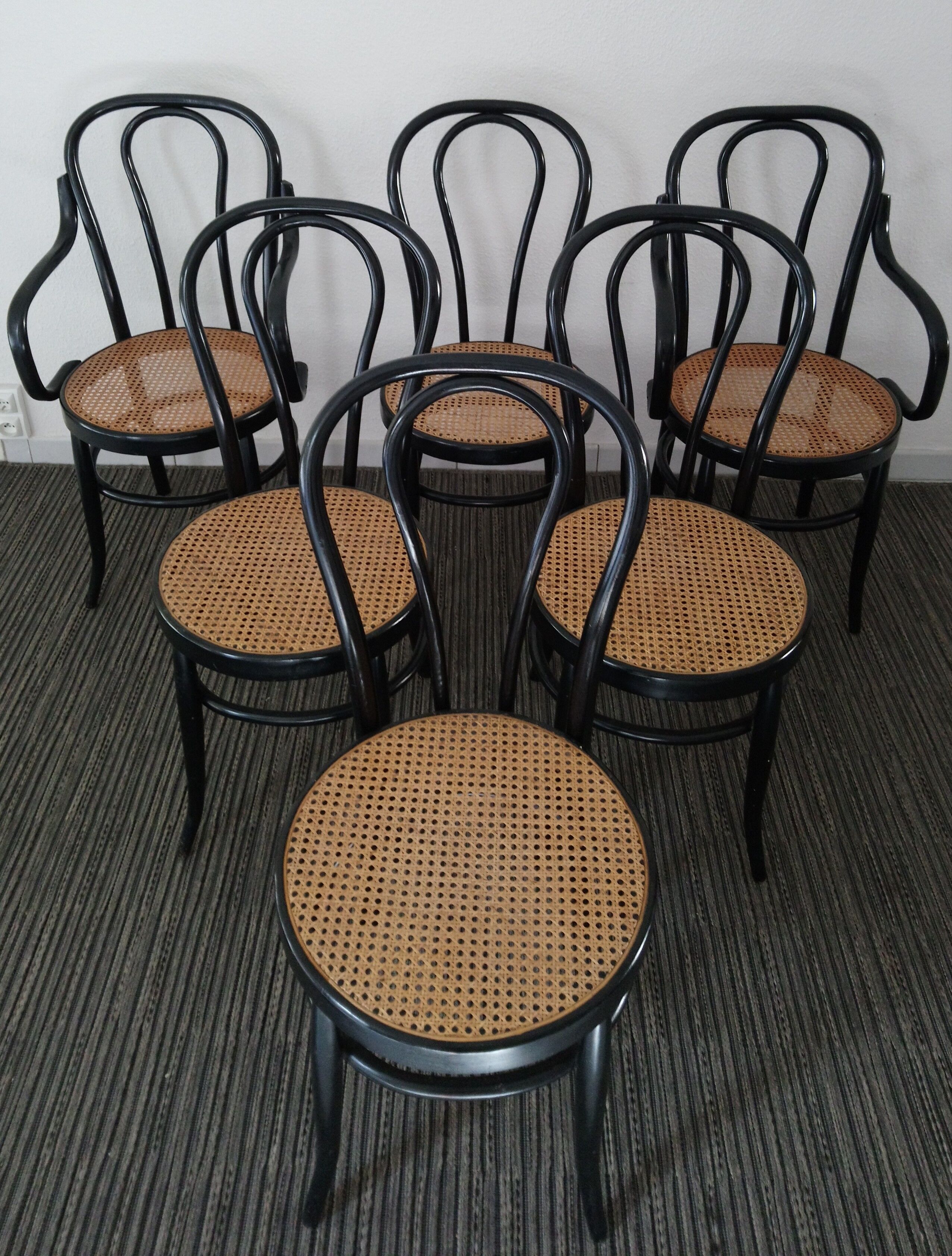 Set of 6 chairs 70s canned black bars